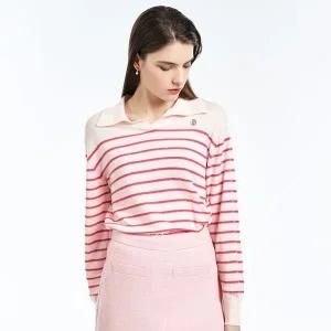 [하프클럽/S쏠레지아]에스쏠레지아 울 블렌드 스트라이프 니트 카라 풀오버