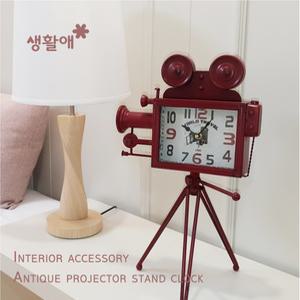 철제 엔틱 영사기 시계(적색)인테리어소품 스텐드 K