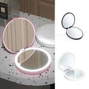 LED 화장 휴대거울 메이크업 미니 접이식 양면 확대 원형양면거울 2배확대거울 여행용거울