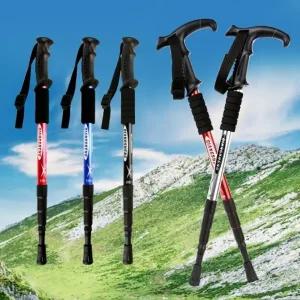 [도매큐] 4단 등산스틱   등산지팡이 지팡이 등산용품 등산용스틱 T자형등산스틱 일자형등산스틱