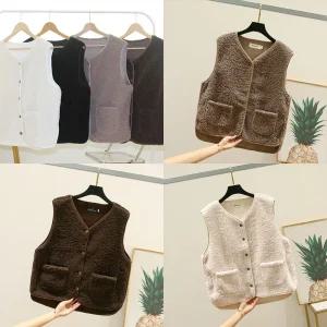 뽀글이 여성 양털 단추 후리스 베스트 조끼 중년 무스탕 니트 여자 롱 트위드