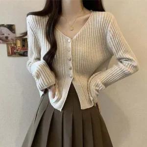 여성 브이넥 금장 가디건 DS-CC811