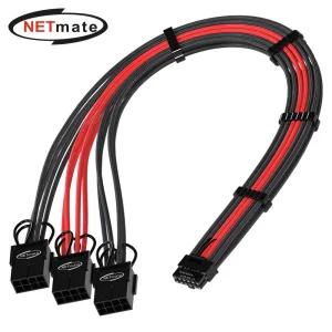 Netmate) 12VHPWR PCIe 8핀x3 케이블(블랙 레드) 30cm슬리빙 8케이블 8슬 전원변환선 슬리빙