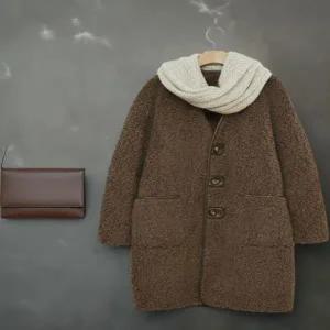 [하프클럽/옷자락]여성 일상용 퍼 후드 포켓 브이넥 긴 자켓 점퍼