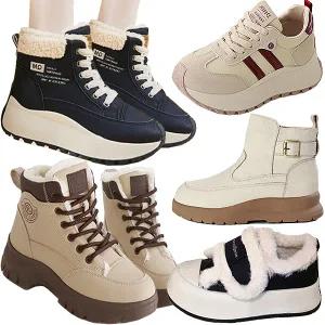 겨울 털 여성 운동화 스니커즈 런닝화 방한 퍼 패션 운동화 슬립온 소가죽 조깅화 헬스화 워킹화 키높이 통굽 하이탑