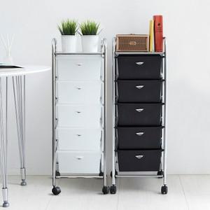 미드센츄리 모던 크롬 이동식 싱글 5단 서랍 트롤리 2colors