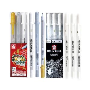 사쿠라 겔리롤 3본세트 0.5/0.8/1.0mm 젤리롤 펜 메탈릭 골드 실버&화이트 젤 볼펜