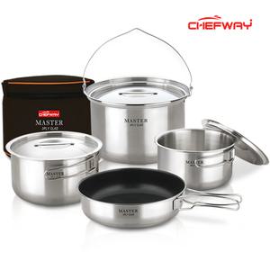 국산 쉐프웨이 마스터 통삼중 스텐코펠 냄비 후라이팬 캠핑취사용품 7P코펠세트