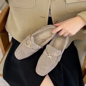 SOVO 드쥬르 2type 스웨이드 털안감 체인 여성단화 로퍼힐 3cm 5cm