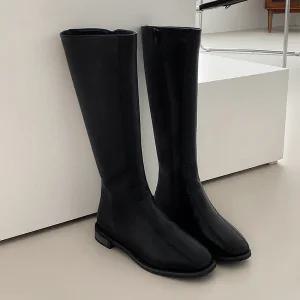 곰블리 스퀘어 롱부츠 스판 가죽 통넓은 하비 겨울 통굽 모니토 여성부츠 2.5cm