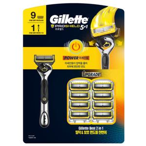 질레트 퓨전 프로쉴드 옐로우 세트 면도기 1개 + 면도날 9개 (스킨텍 프로글라이드 파워 면도기호환)