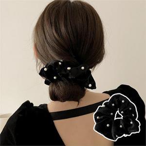 헤어끈 헤어슈슈 진주장식 벨벳 똥머리 파티 곱창끈