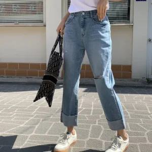 여자 봄 여름 구제 데미지 롤업 스판 히든밴딩 데님팬츠 간절기 썸머 디스트로이드 청바지 찢청