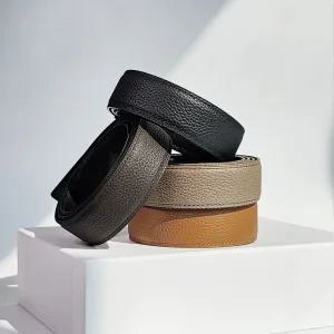 명품 벨트 버클 교체용 가죽 허리띠 호환(루이비통,에르메스,구찌등) 소가죽 양면 블랙 벨트끈 3.2/3.8cm