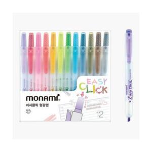 모나미 이지클릭 형광펜 12색/노크식 똑딱이 마킹 펜