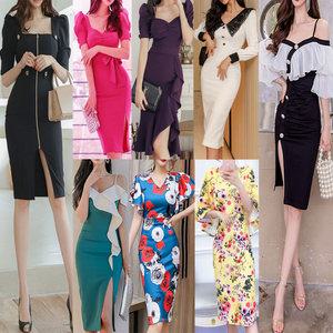 여름 여성 정장 쉬폰 결혼식 하객룩 럭셔리 레이스 투피스 드레스 섹시 클럽의상 홀복 파티 미니 롱 원피스