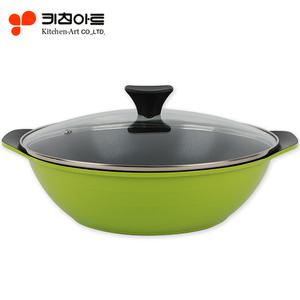 키친아트 파티웍28cm(그린) 볶음팬 전골팬 궁중팬 양수웍 다용도냄비 유리뚜껑포함 세라믹팬