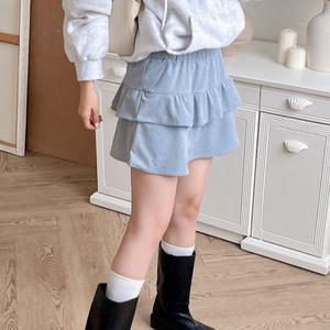 [옷자락]여자 귀여운 프릴 발레코어룩 하늘색 골덴미니 스커트