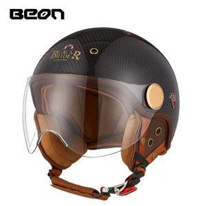 레트로 헬멧 BEON BR13 탄소 섬유 하프 오픈 페이스 오토바이 빈티지 Casque Moto Casco Capacete