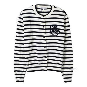 [롯데백화점]메종 키츠네 24SS 여성 MW00502KT1102 S492 폭스 헤드 스트라이프 가디건 블랙화이트