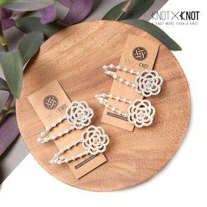 [KNOTXKNOT] 2p 특가 엘레강스 진주 앤 큐빅 로즈 플라워 집게핀