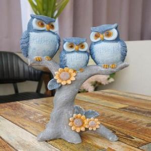 [RG5ONN82]나무위 블루 부엉이 가족 08469 부엉이장식품