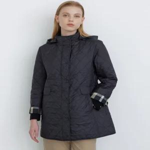 닥스 여성 24FW [퀼팅] 블랙 탈착 후드 체크 배색 하프 퀼팅 점퍼 DLJU4DE93BK