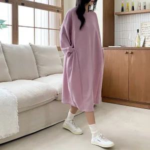 [하프클럽/]포켓 주름 니트 조직 가을 빅사이즈 롱 원피스