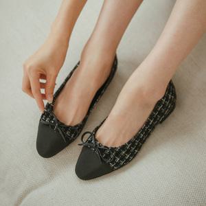 SOVO 로엘리 리본 트위드 플랫슈즈 2cm