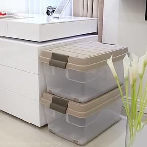 리빙박스 적층형 바퀴달린 다용도 수납 브라운 대용량 45L 적층형수납박스 의류보관 장남감수납함