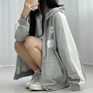 윌비 오버핏 후드집업 3컬러 배색 레터링 오버핏 가을아우터 학생집업