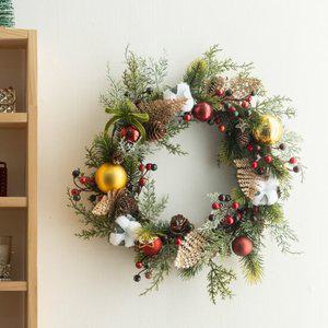 크리스마스 리스 벽장식 마음 따듯한 트리 볼 400mm 벽걸이 소품 현관 문