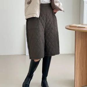 [하프클럽/]여성 겨울 5부 퀼팅 패딩버뮤다팬츠 와이드 반바지