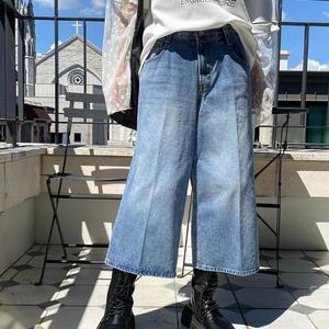 여자 워싱 버뮤다 와이드 9부 데님팬츠