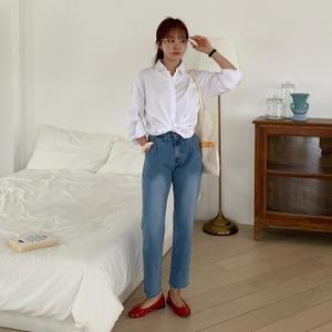 여자 빈티지 핀턱 스판 9부 데님팬츠