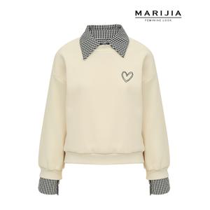 [마리지아][MARIJIA] 체크 셔츠 레이어드 하트 맨투맨_MTEA41053
