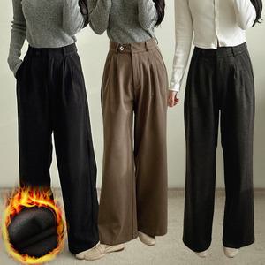 (3단 기장) 겨울 여성 기모 와이드 슬랙스 핀턱 비조 하이웨스트 정장 바지 키작녀 스판 빅사이즈