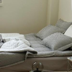 [HYIJPZVQ_4B]깅엄체크 차콜 시어서커 침구세트 Q차콜