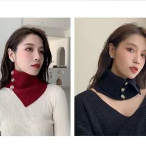 고품질 겨울 페이크 단추 니트 터틀넥 워머 카라 목폴라 (WFGJ7YG)