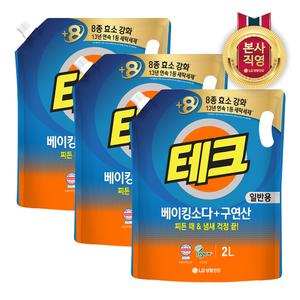 테크 베이킹소다+구연산 실내건조 액체세제 일반 리필 2L 3개