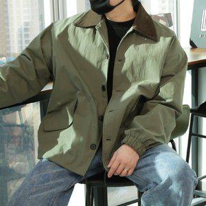 [우기브로]WWF 남자 빅사이즈 코듀로이 카라 배색 하프 야상