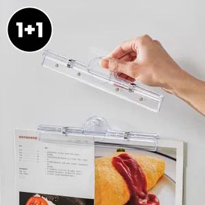 투명 마그네틱 메모 클립 바 2개 냉장고 자석 집게 현관문 사무용 서류 페이퍼클립 A4