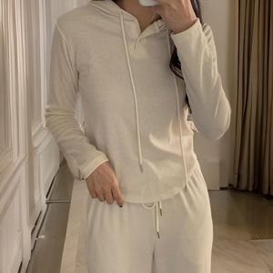 여자 슬림핏 버튼 봄 후드티 긴팔 티셔츠