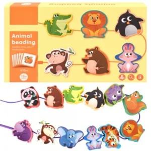 오즈토이 원목 목제 블록 실꿰기 교구 동물/목재 블럭 놀이 꿰기 완구 장난감 유아 영유아 발달 소근육 키