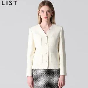 [리스트] 미니멀 브이넥 칼라리스 트위드 울 재킷