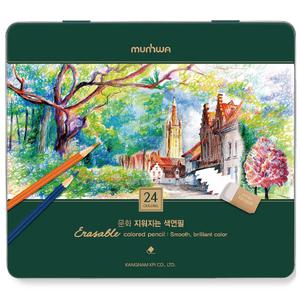 문화 지워지는 색연필 24색 틴케이스 그림 미술 준비물 채색도구
