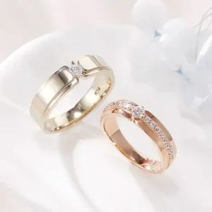 [비앤비골드] 14K 이중 스틱 큐빅라인 커플링 반지 세트 RCS41369