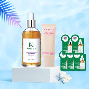 [코리아나 / 앰플엔] 펩타이드샷 투엑스 앰플 썸머 기획세트(탄력앰플+톤업선크림+여행용키트5종)