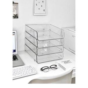 바로미 4단 투명 아크릴 정리함 깔끔 A4 트레이 서류함 캐비닛