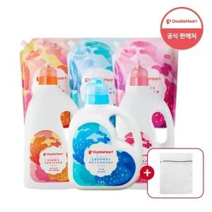 더블하트 유아 섬유세제 용기 1.2L+리필 2.1L 2개+세탁망 / 세제 액체세제 섬유유연제